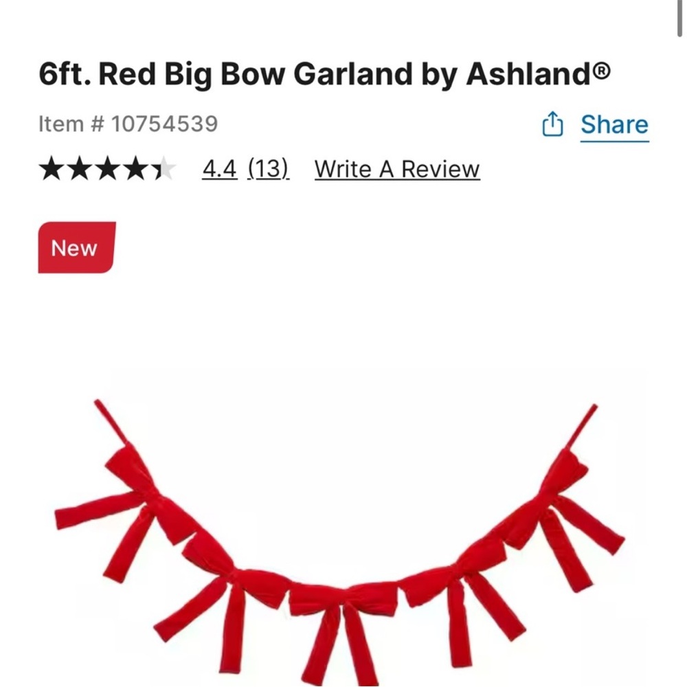 Ashland 6ft Red Bow Garland